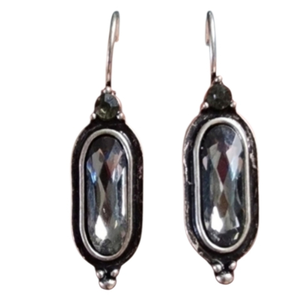 Elegant Silvertone and Black Drop Earrings